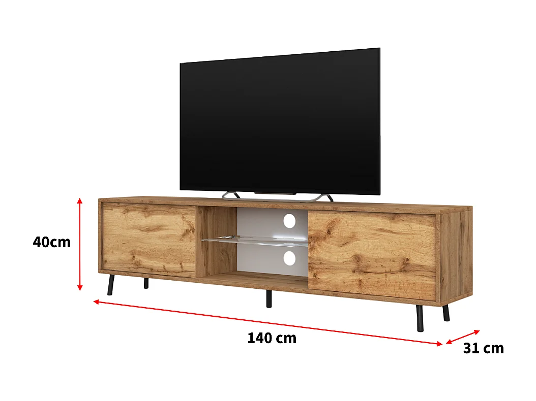 Meuble tv / Banc tv 140 cm - chêne wotan, éclairage LED - LEFYR