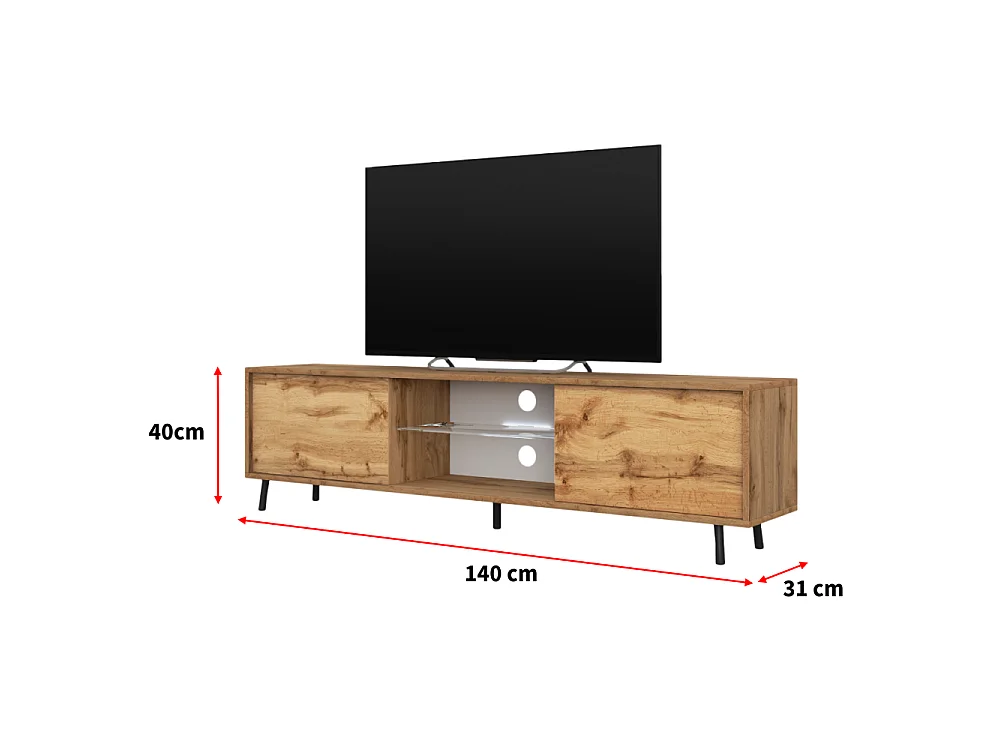 Meuble tv / Banc tv 140 cm - chêne wotan, éclairage LED - LEFYR