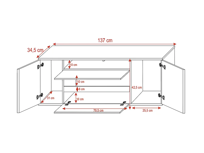 TV-Ständer / TV-Bank (Wotan-Eiche / Hochglanz-Grau, 137 cm, mit LED) - BROS