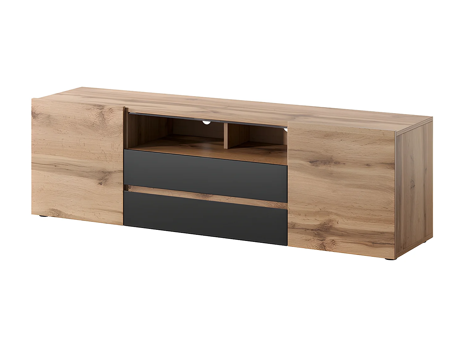 TV-meubel / TV-bank (wotan eiken / glanzend zwart, 137 cm, met LED) - BROS