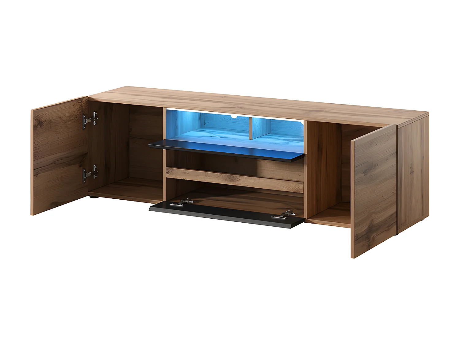 TV-meubel / TV-bank (wotan eiken / glanzend zwart, 137 cm, met LED) - BROS