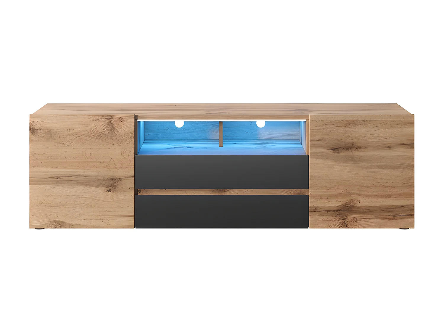 TV-meubel / TV-bank (wotan eiken / glanzend zwart, 137 cm, met LED) - BROS