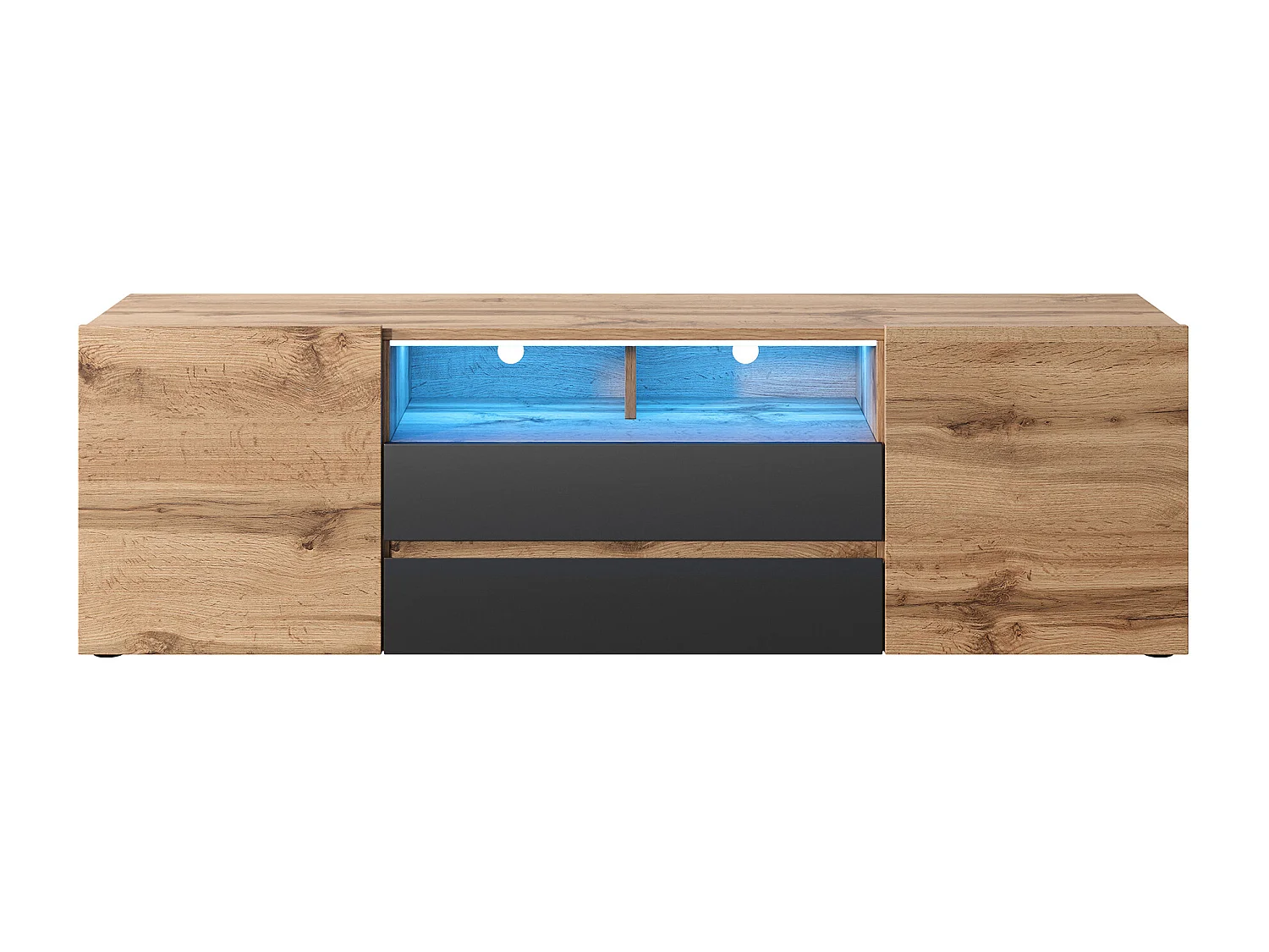 Mobile TV / Tavolino TV Per Salotto / Porta TV con Scomparti / Luci LED (Quercia Dorata / Nero Lucido) - Bros