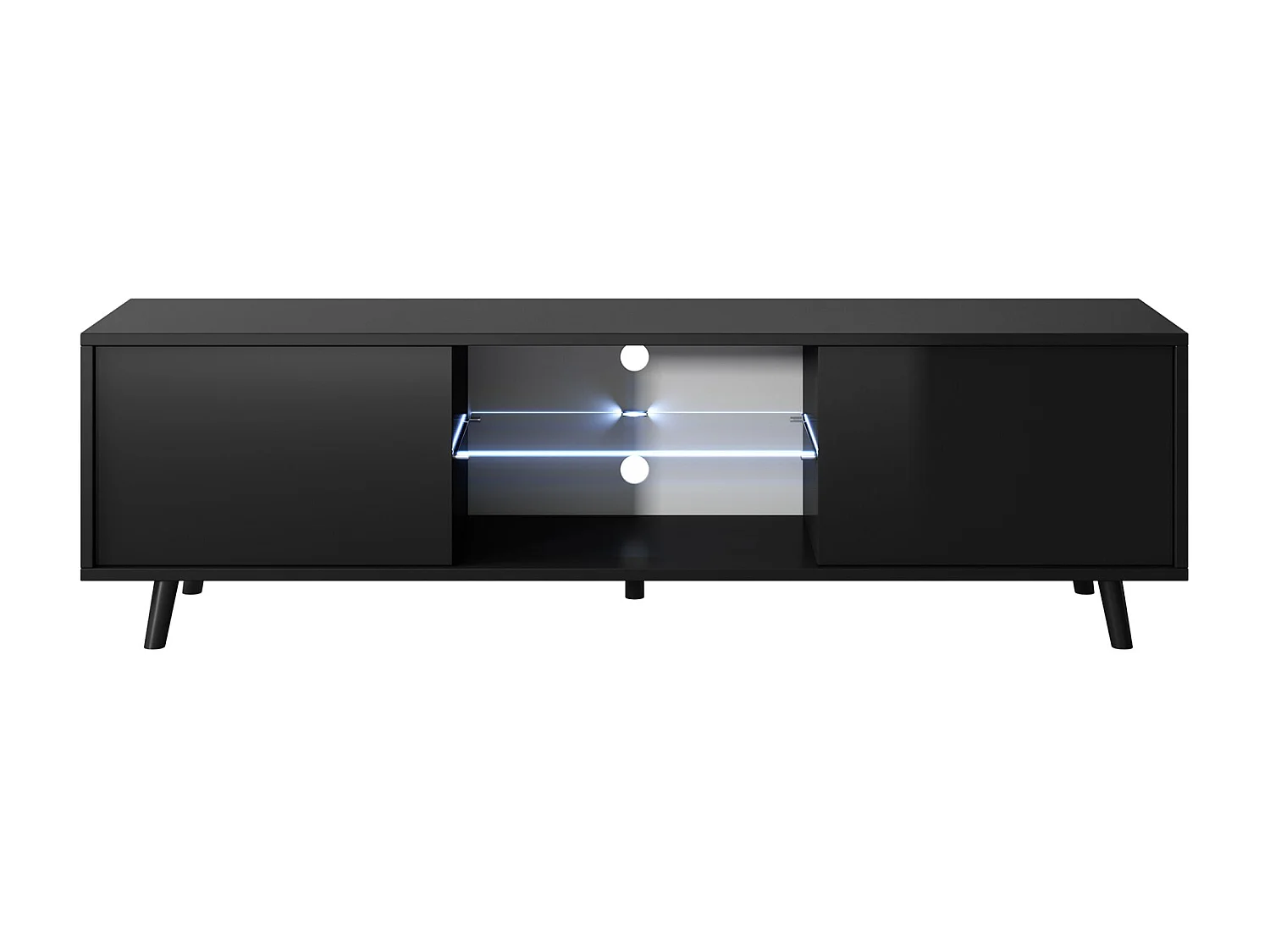 Fernsehschrank / modernes TV-Board mit Füßen und LED - 140 cm breit - Schwarz Matt / Schwarz Hochglanz - LEFYR