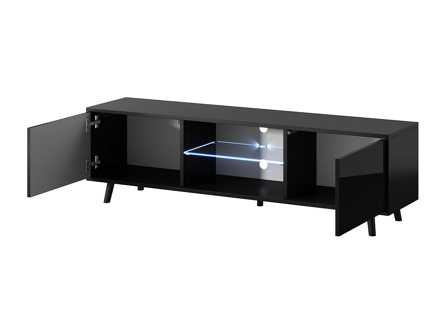 Meuble tv / Banc tv - 140 cm - noir mat / noir brillant, éclairage LED - LEFYR