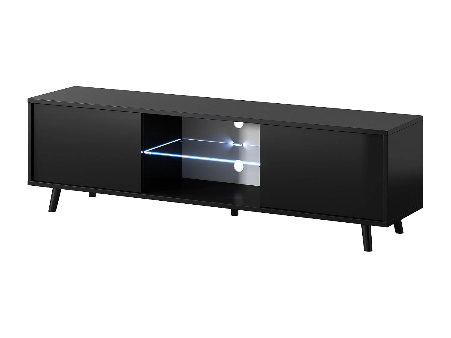 Meuble tv / Banc tv - 140 cm - noir mat / noir brillant, éclairage LED - LEFYR