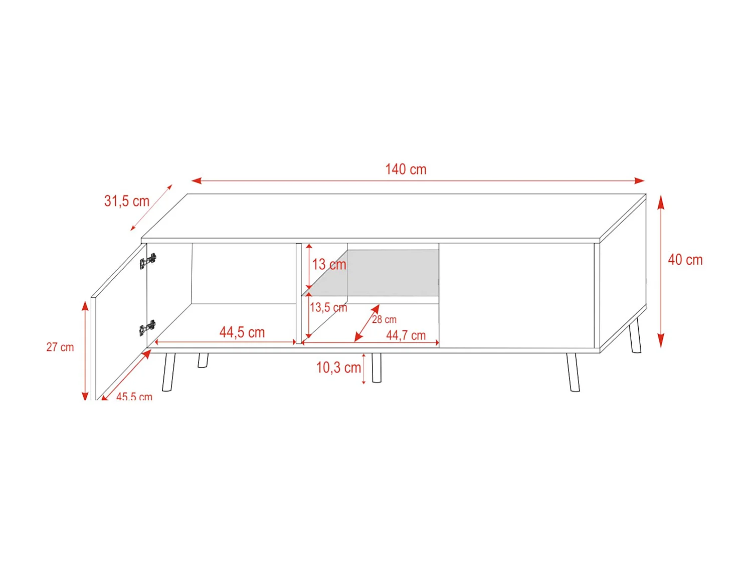 TV-Ständer / TV-Bank - 140 cm - Mattschwarz / Hochglanzschwarz, LED-Beleuchtung - LEFYR