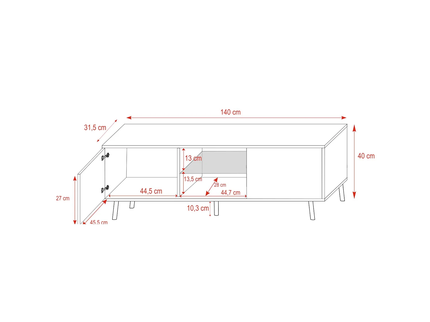 Meuble tv / Banc tv - 140 cm - noir mat / noir brillant, éclairage LED - LEFYR