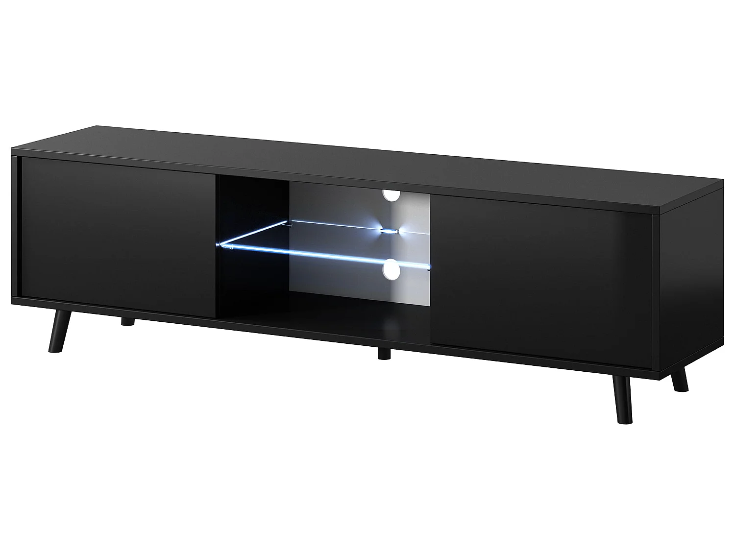 Meuble tv / Banc tv - 140 cm - noir mat / noir brillant, éclairage LED - LEFYR