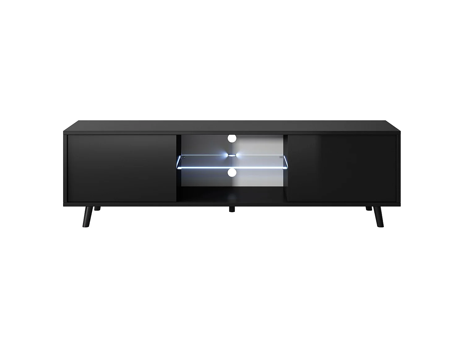 Meuble tv / Banc tv - 140 cm - noir mat / noir brillant, éclairage LED - LEFYR