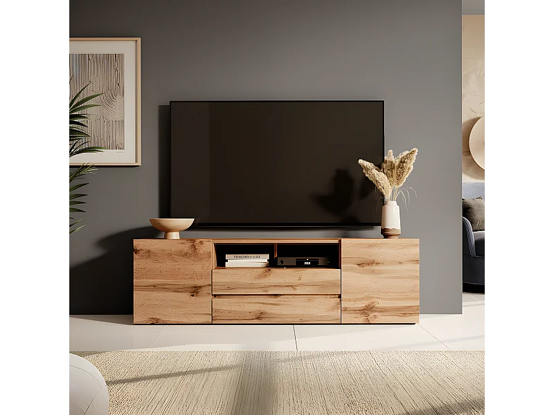 TV-Lowboard matte Holzoptik Wotan Eiche mit LED-Beleuchtung, stehend, modern, 137 cm - Bros