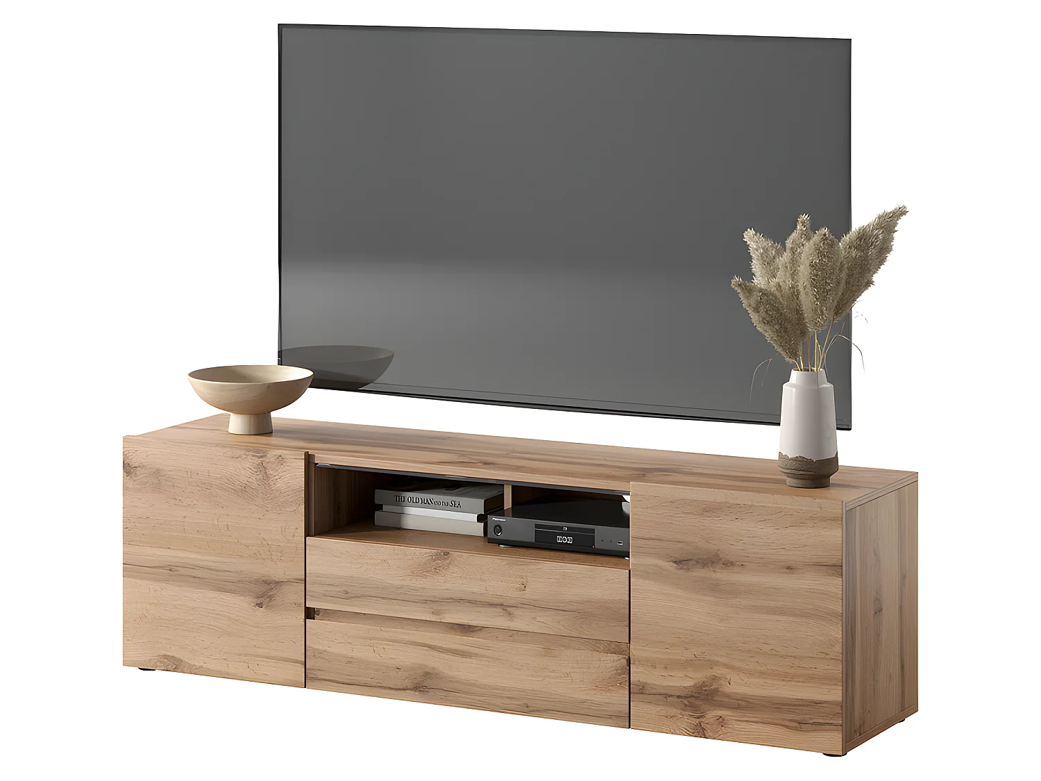 TV-Lowboard matte Holzoptik Wotan Eiche mit LED-Beleuchtung, stehend, modern, 137 cm - Bros
