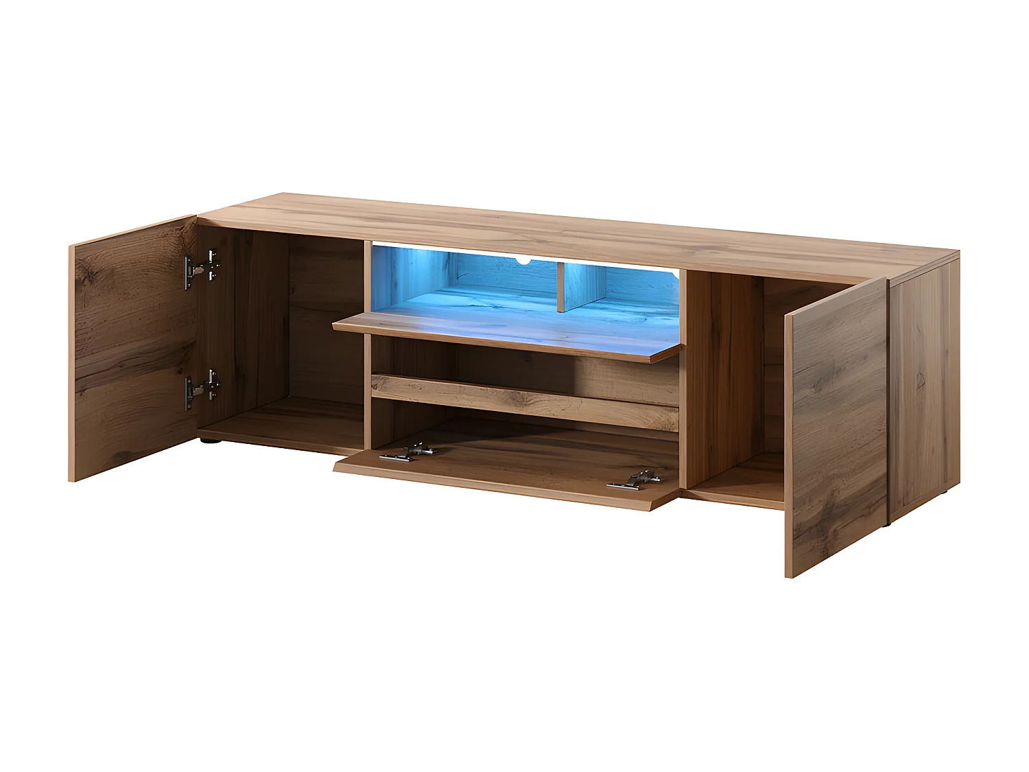 TV-Lowboard matte Holzoptik Wotan Eiche mit LED-Beleuchtung, stehend, modern, 137 cm - Bros