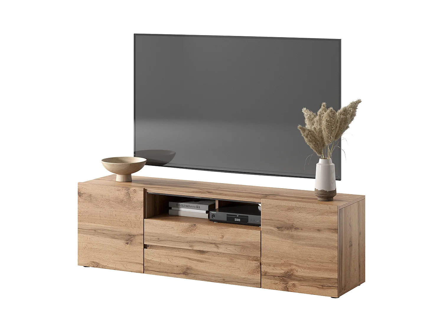 Meuble tv / Banc tv (chêne wotan, 137 cm, avec LED) - BROS