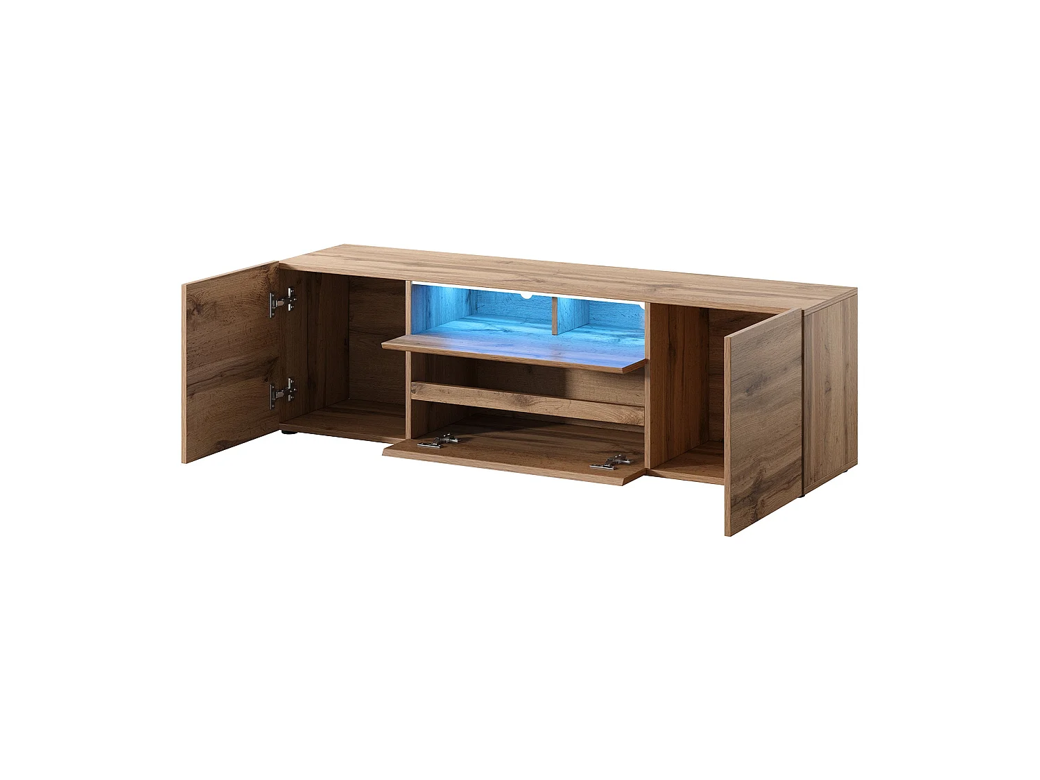 Meuble tv / Banc tv (chêne wotan, 137 cm, avec LED) - BROS