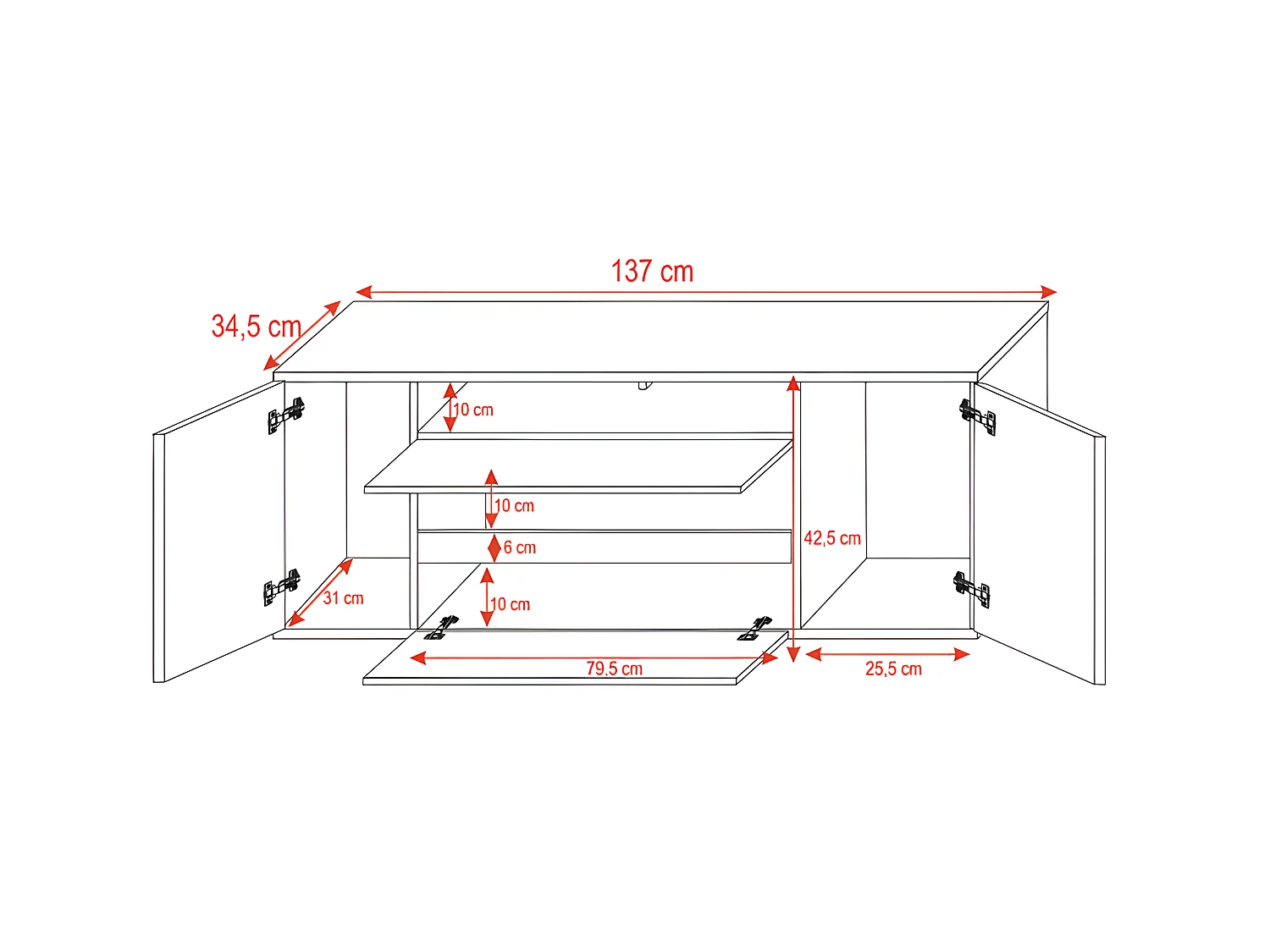 Meuble tv / Banc tv (blanc mat / blanc brillant, 137 cm, avec LED) - BROS