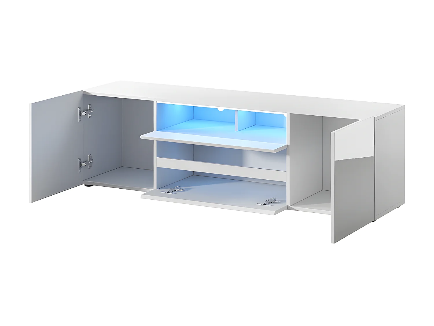 Meuble tv / Banc tv (blanc mat / blanc brillant, 137 cm, avec LED) - BROS