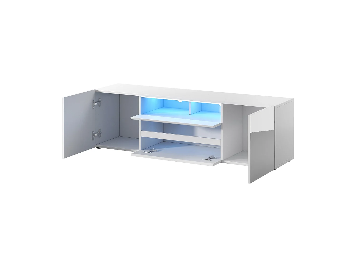 Meuble tv / Banc tv (blanc mat / blanc brillant, 137 cm, avec LED) - BROS