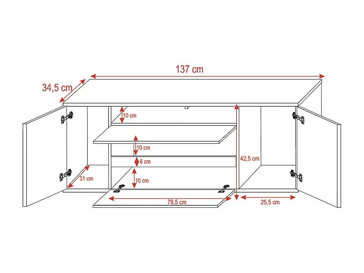 Meuble tv / Banc tv (blanc mat / blanc brillant, 137 cm, avec LED) - BROS