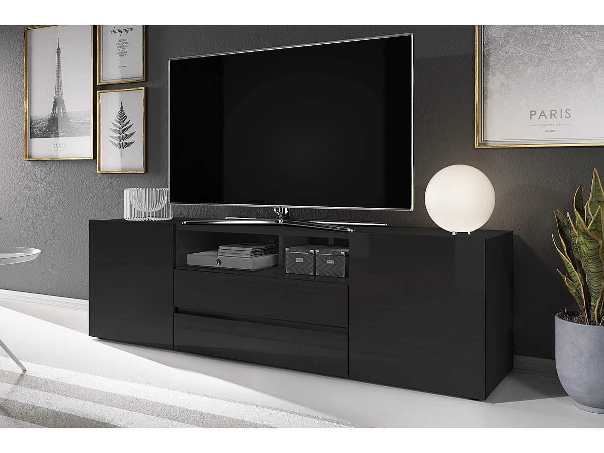 Mueble para TV - negro mate / negro brillo - con iluminación LED - Bros