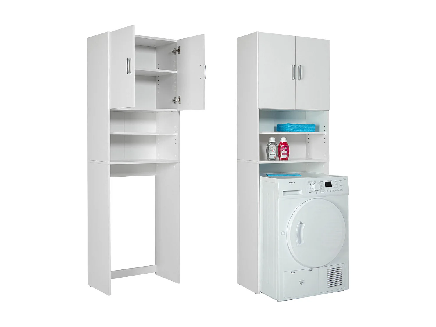 Arconati badkamerkast voor wasmachine 2 deuren, 2 open vakken wit.