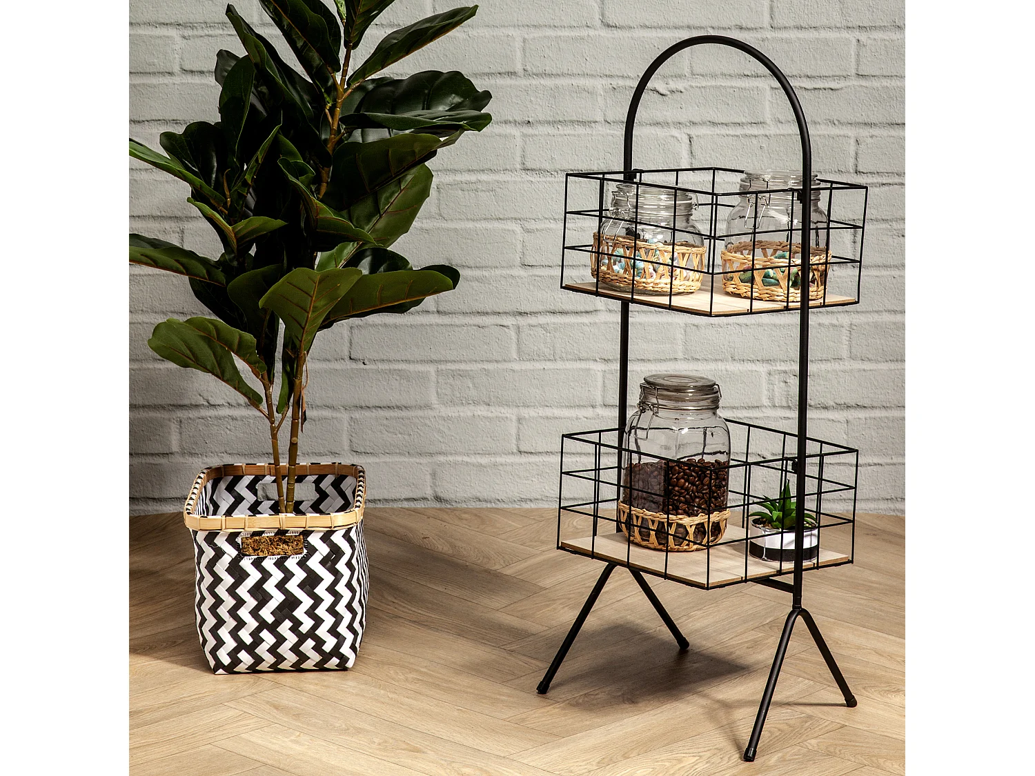 Desserte De Rangement Filaire 2 Paniers H80cm Noir