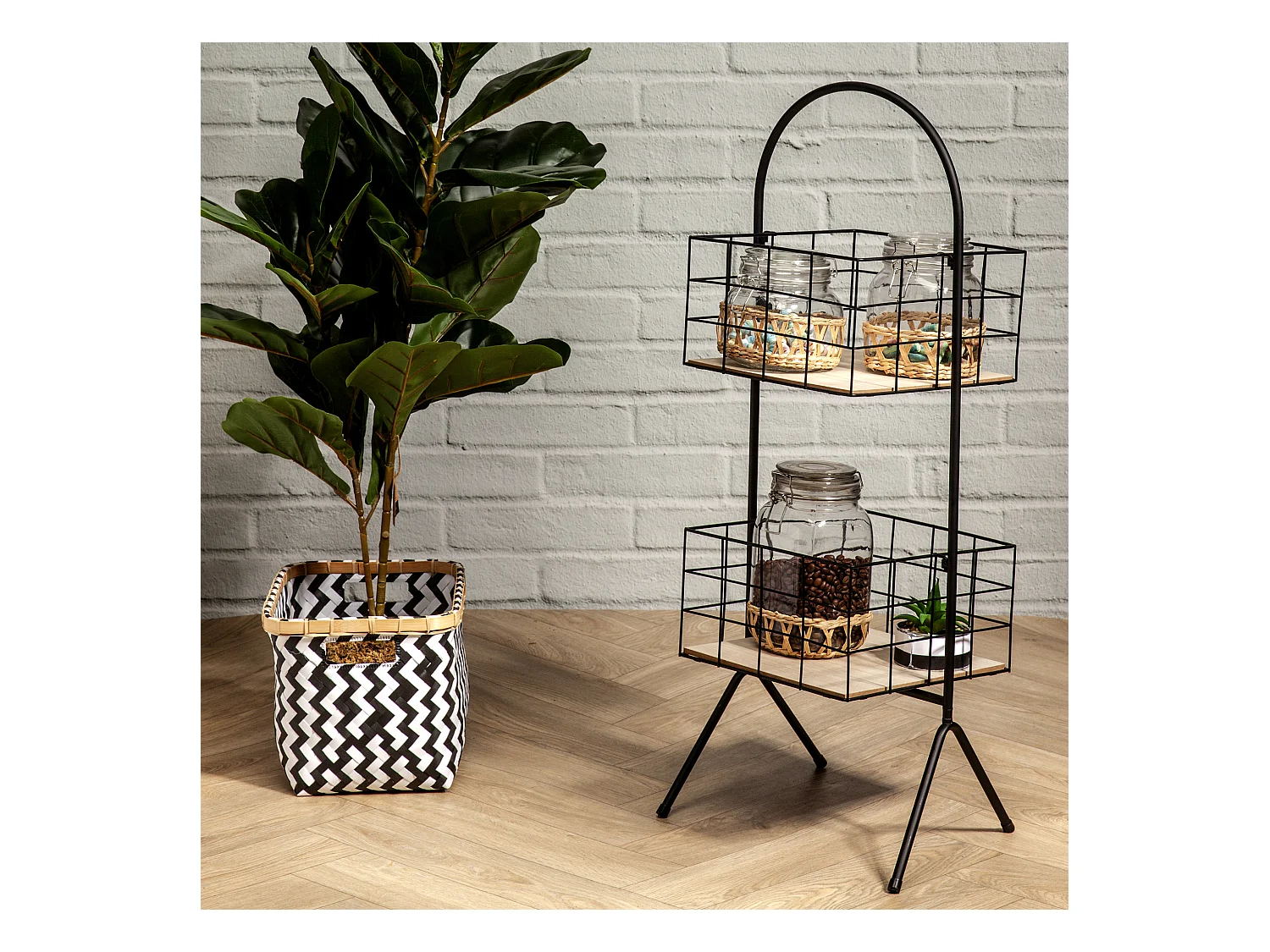 Desserte De Rangement Filaire 2 Paniers H80cm Noir