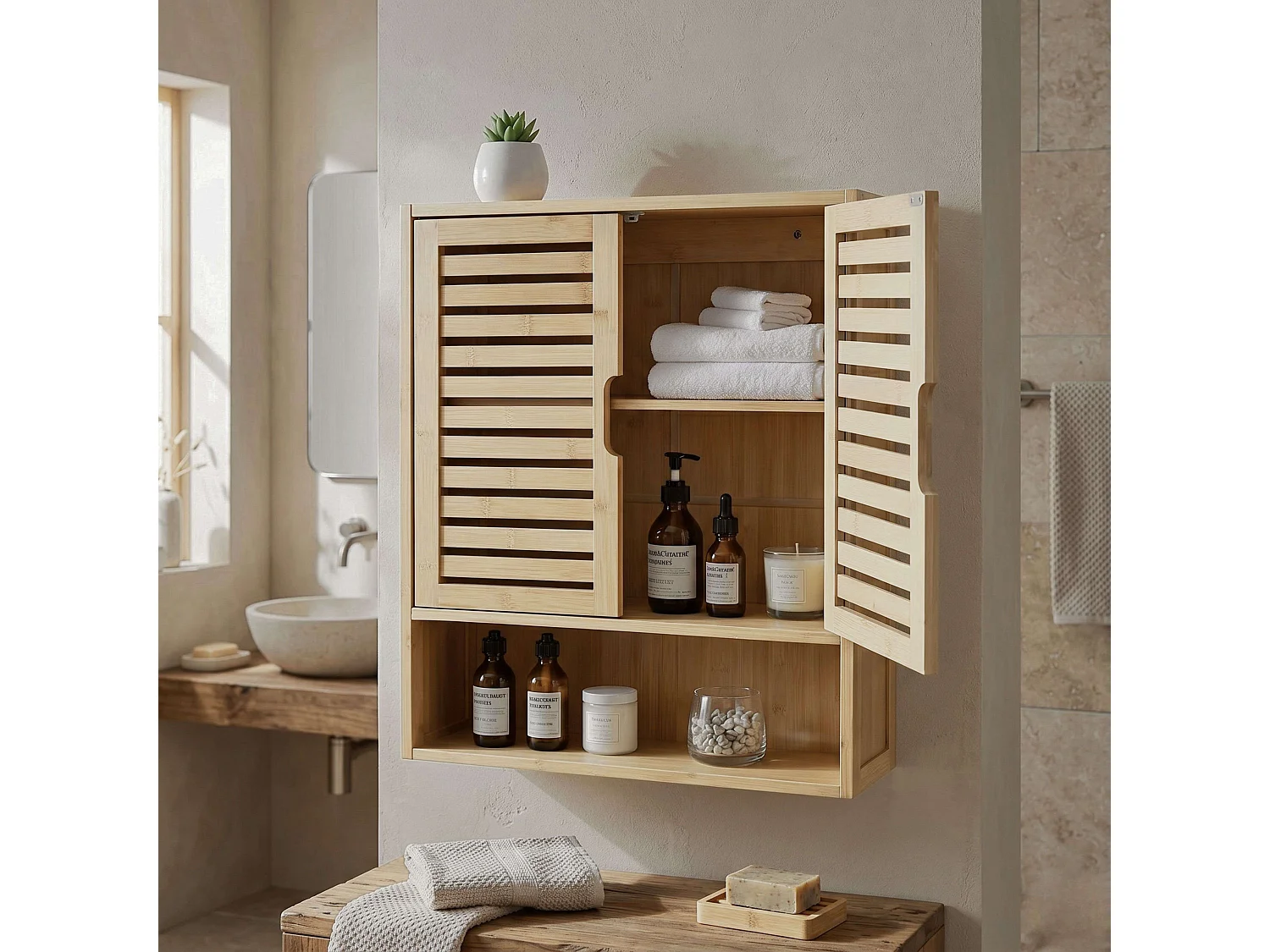Meuble Haut 2 Portes "Sicela" 59cm Naturel