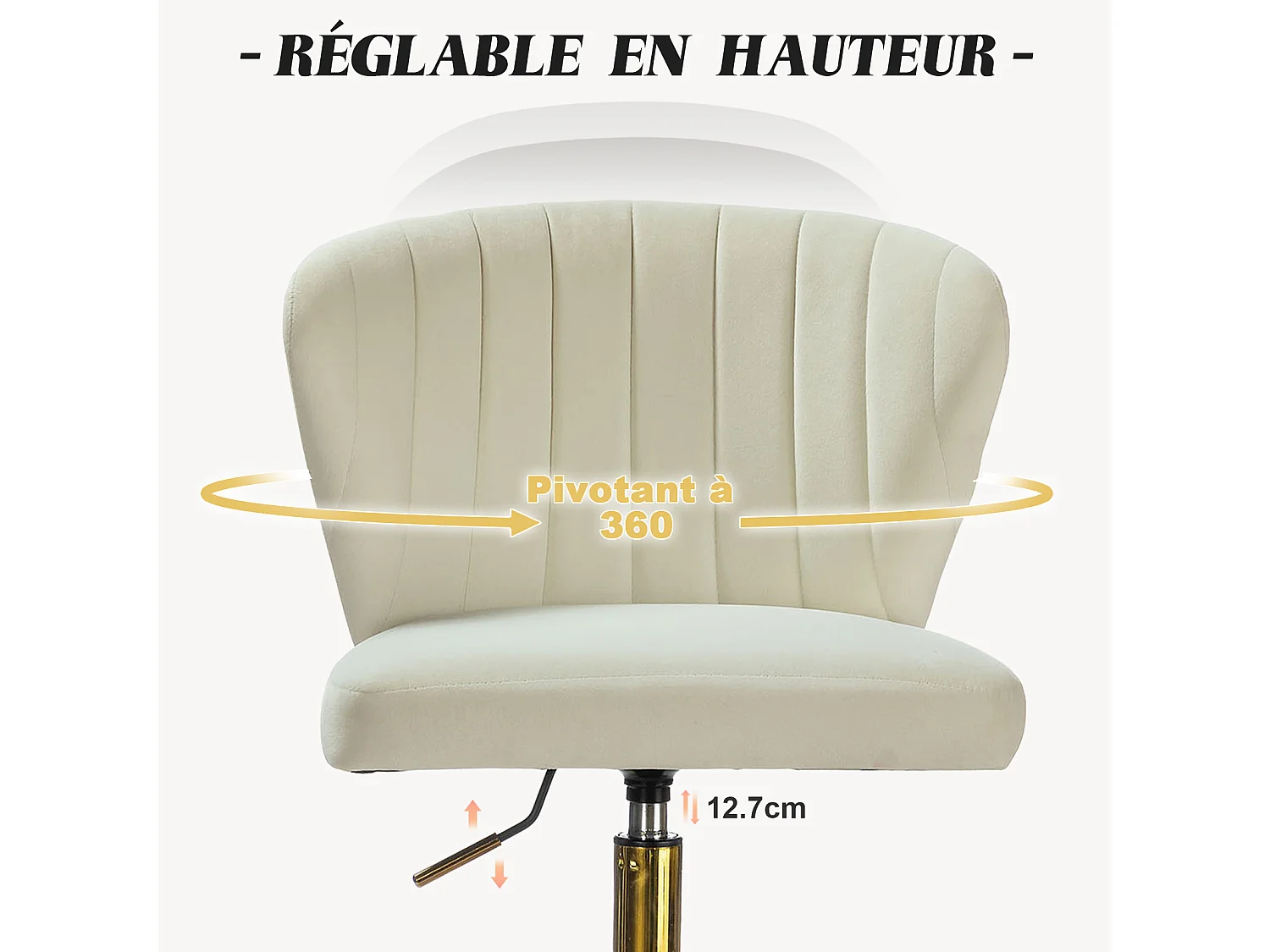 Chaise de Bureau Moderne Pivotante à 360°, Chaise Coquille Ergonomique, Fauteuil de Bureau Mignonne en Velours , Siège Roulante Pivotante à Dossier Bas Réglable-Blanc