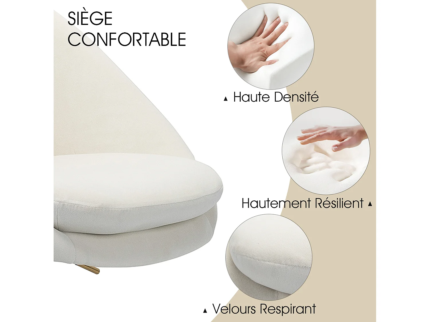 Chaise de Bureau Pivotante Fauteuil de Bureau en Velours Confortable Siège Ergonomique d' Ordinateur Réglable en Hauteur & Coussin-Blanc