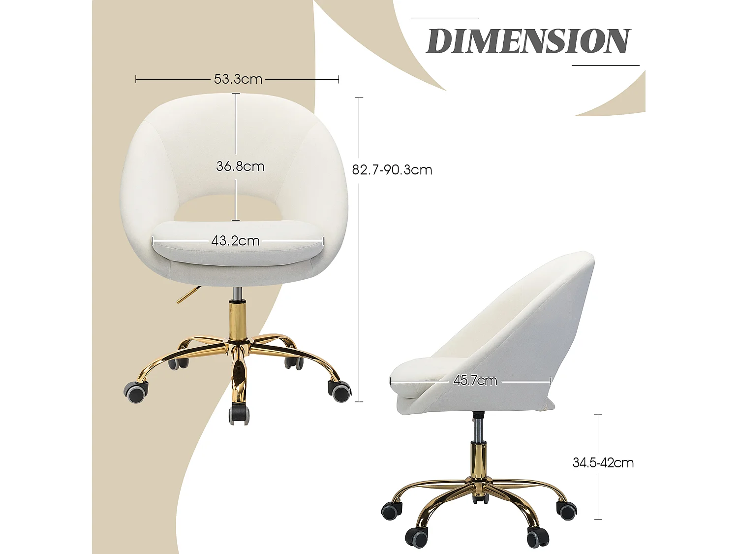 Chaise de Bureau Pivotante Fauteuil de Bureau en Velours Confortable Siège Ergonomique d' Ordinateur Réglable en Hauteur & Coussin-Blanc