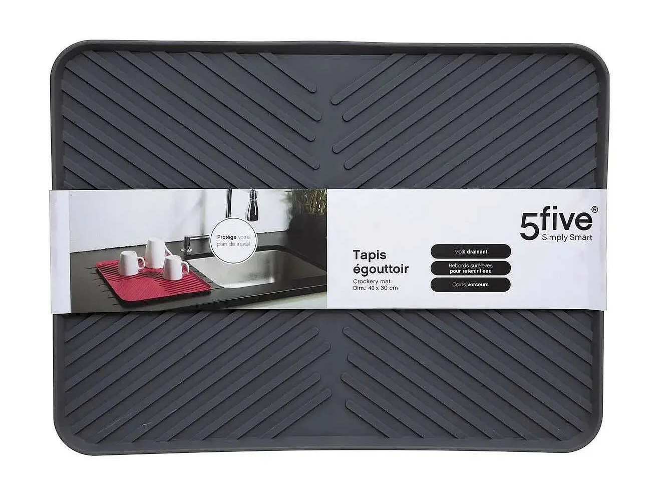 Tapis Égouttoir "Vaisselle" 30x40cm Gris