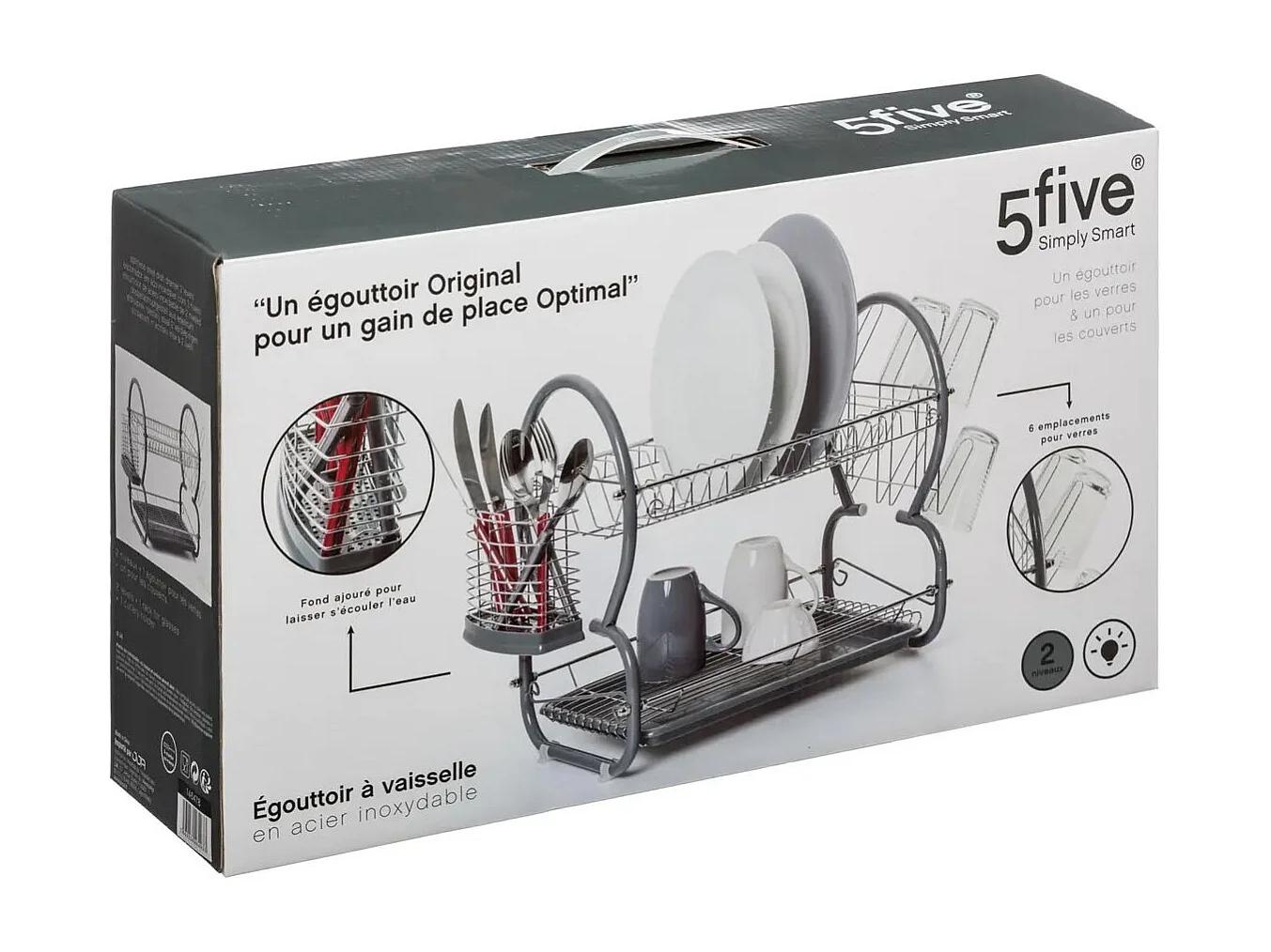 Escurridor 5 Five 2 niveles inox 38x43x24,5 cm