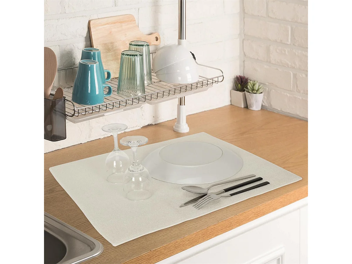 Tapis d'Évier en Bambou "Dessous" 40x48cm Blanc