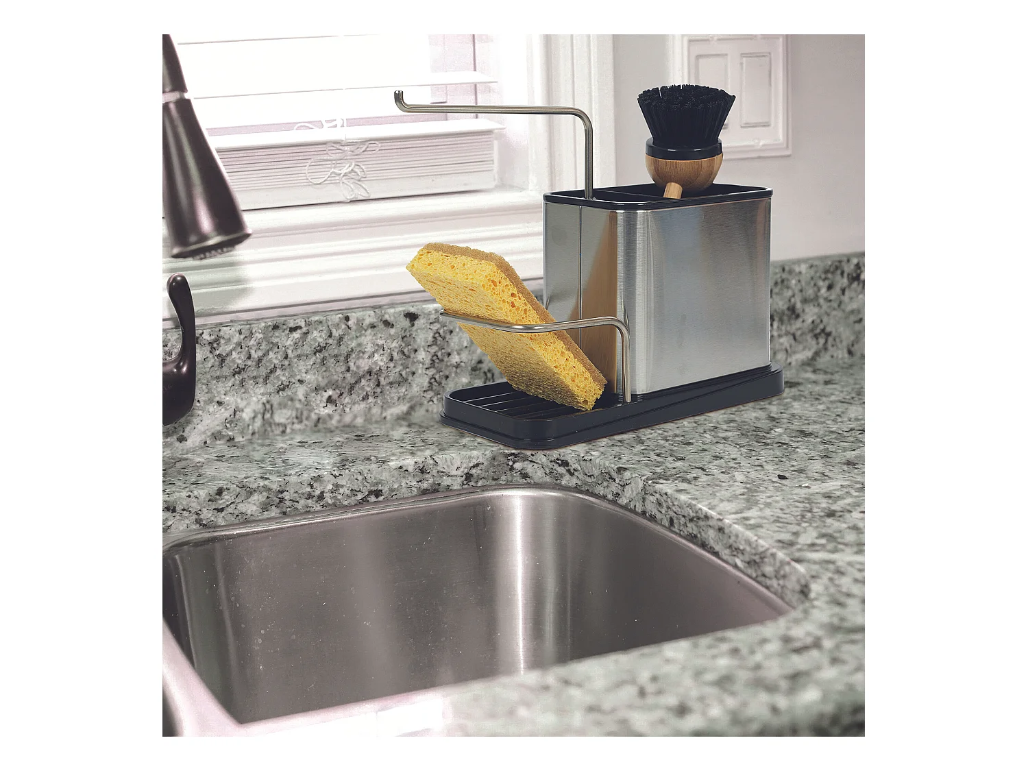 Porte Eponge Et Brosse Inox 22x10x13cm Argent, Noir
