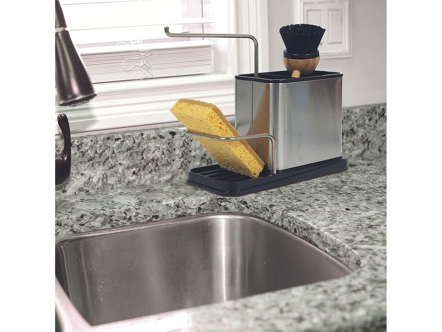 Porte Eponge Et Brosse Inox 22x10x13cm Argent, Noir