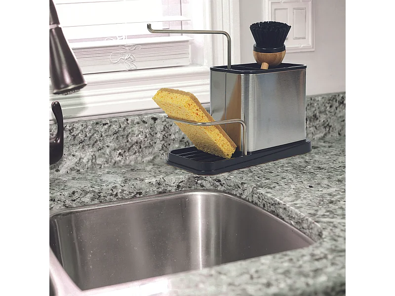 Porte Eponge Et Brosse Inox 22x10x13cm Argent, Noir