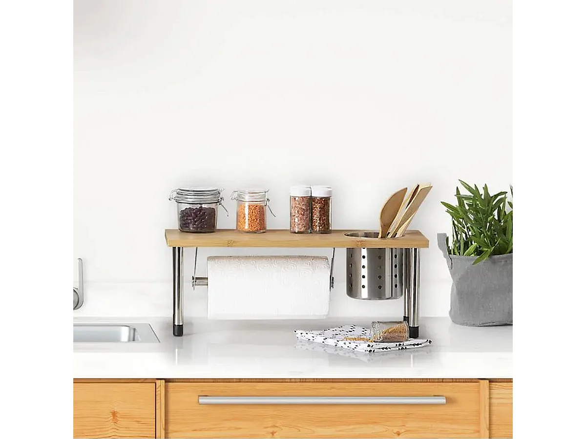 Etagère Porte Ustensile & Essuie Tout "Bambou" 55cm Naturel