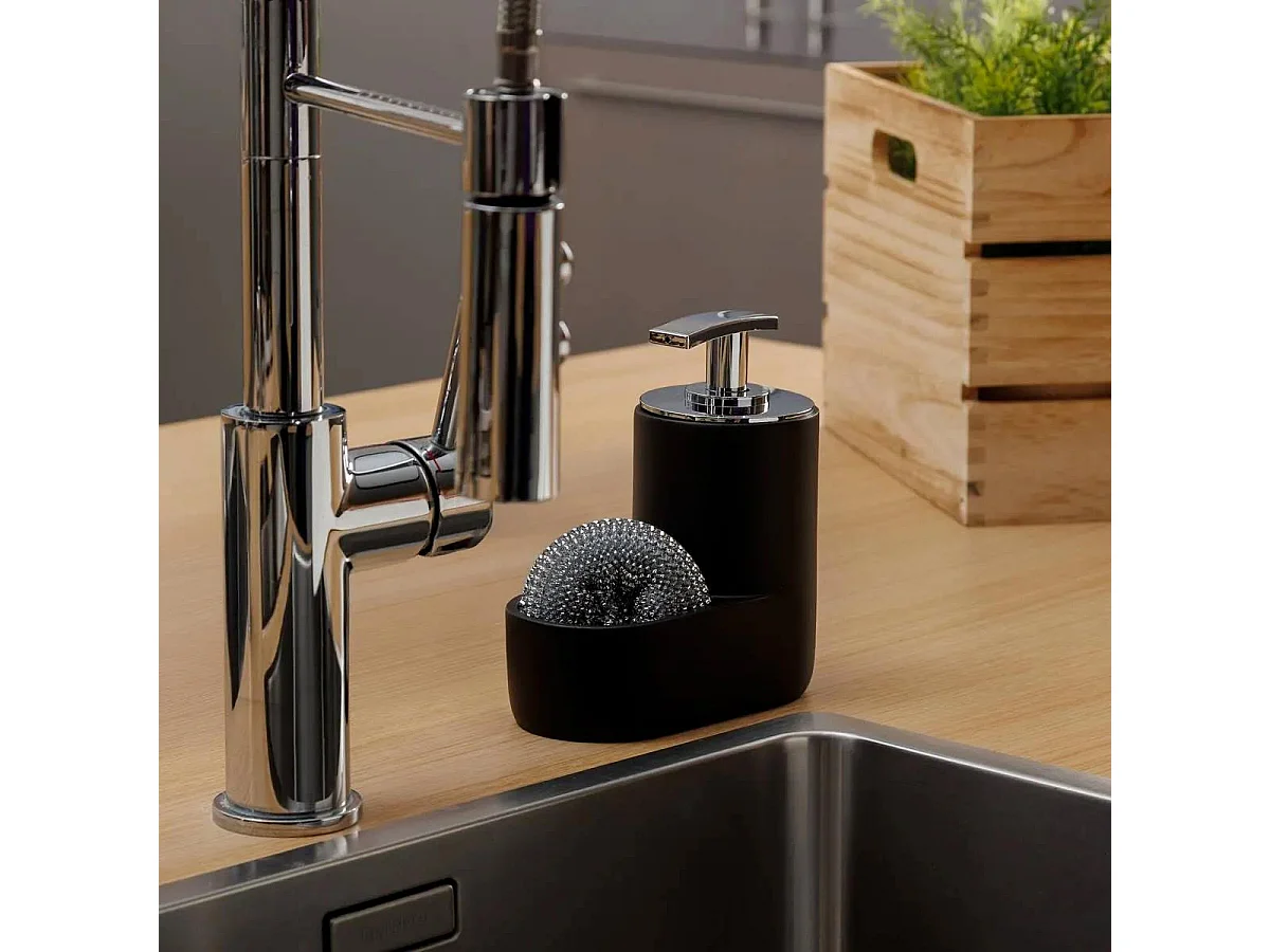 Distributeur de Savon & Porte Éponge "Washing" 15cm Noir