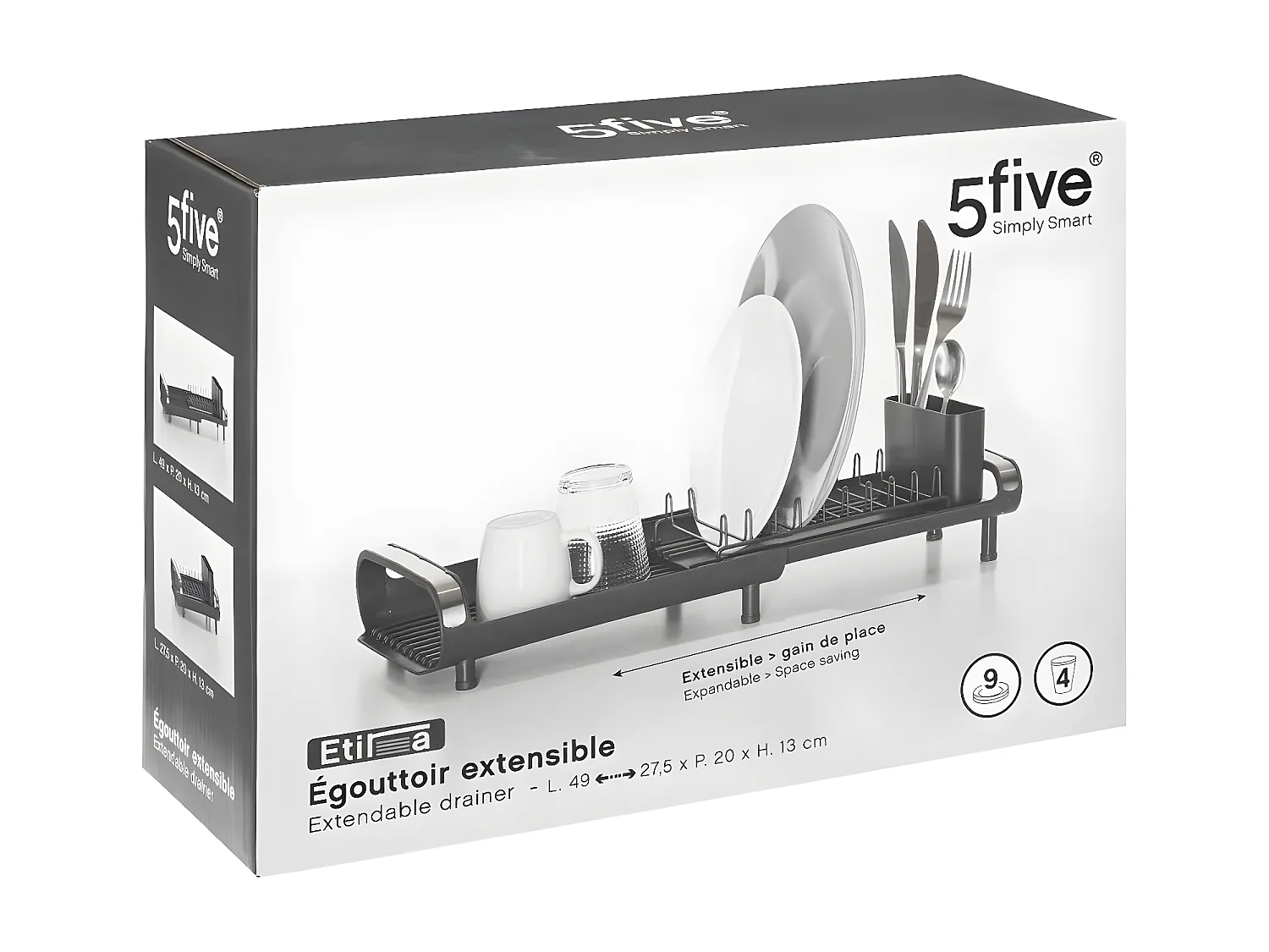 Égouttoir Extensible avec Plateau "Etira" 49cm Gris