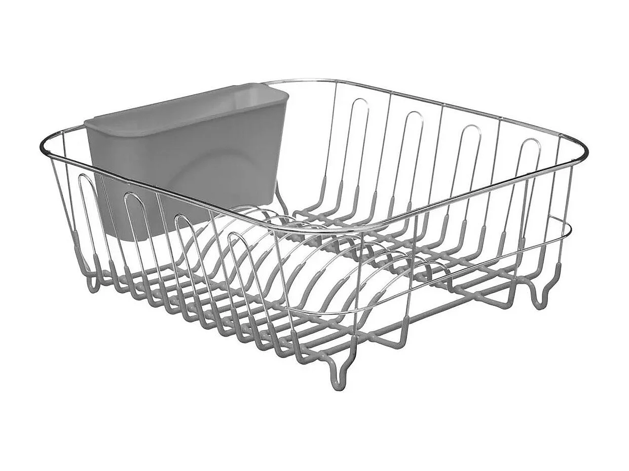 Escurridor de platos metálico con soporte para cubiertos gris 13x36,5x32,5 cm