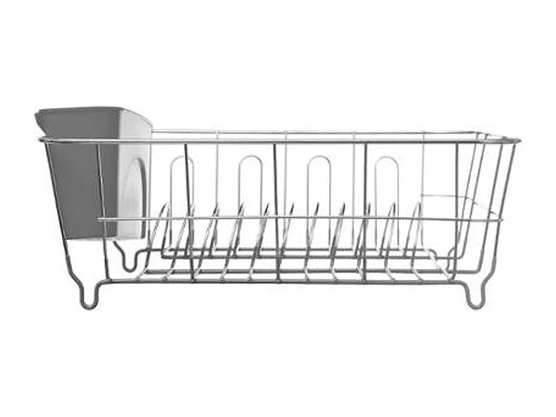 Escurridor de platos metálico con soporte para cubiertos gris 13x36,5x32,5 cm