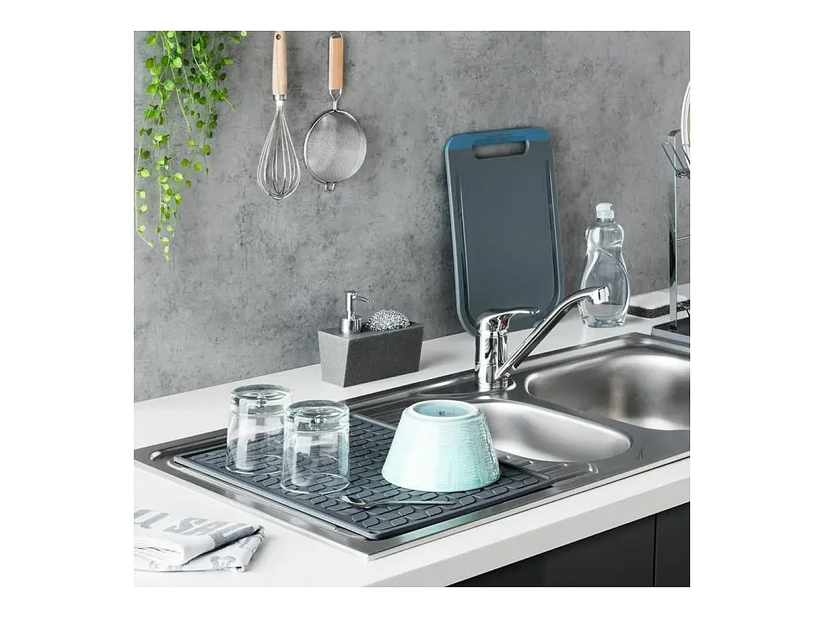 Distributeur de Savon en Résine "Porte Éponge" 14cm Gris