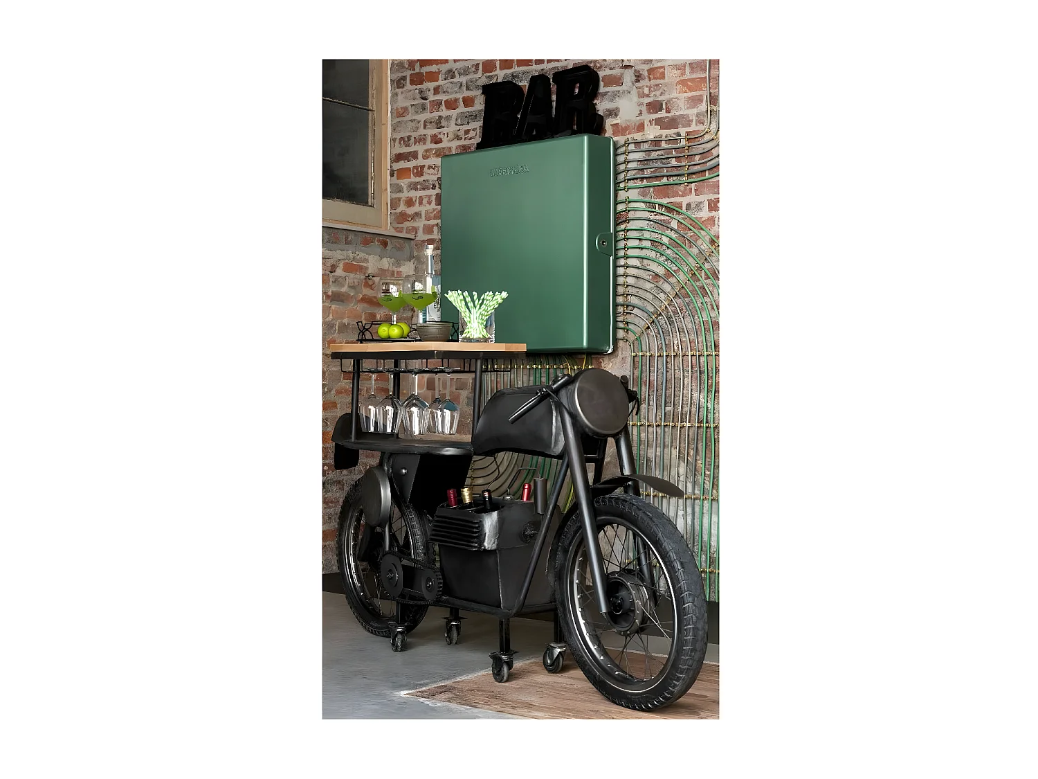 Table de Bar Design "Motocyclette" 200cm Gris