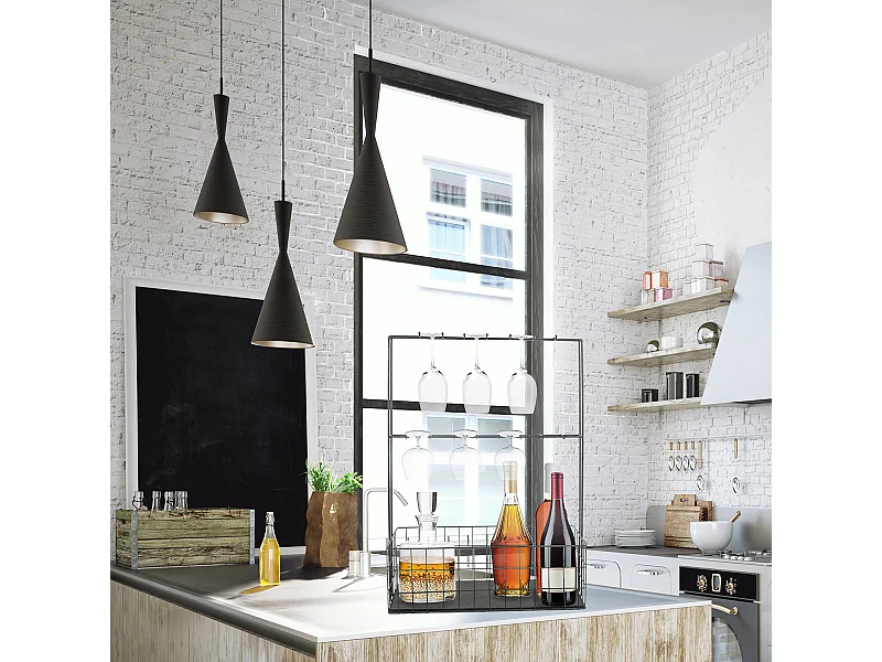 Support Mural Mini Bar 16 Crochets Panier Noir Noir