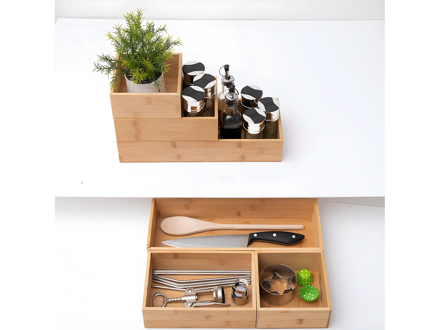 Lot de 3 Organiseurs Tiroirs "Wood" 38cm Naturel