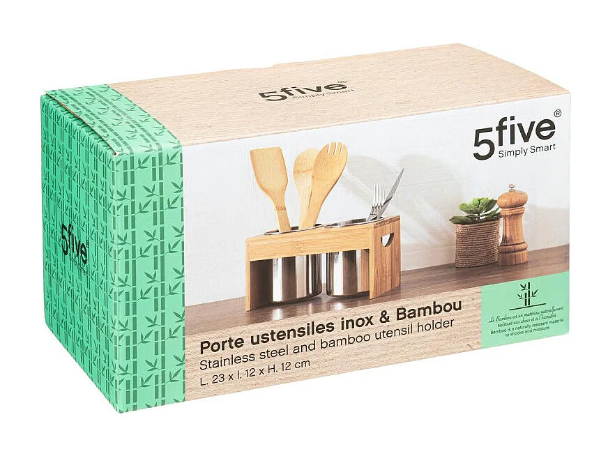 Lot de 2 Pots à Ustensiles "Bambou" 23cm Naturel