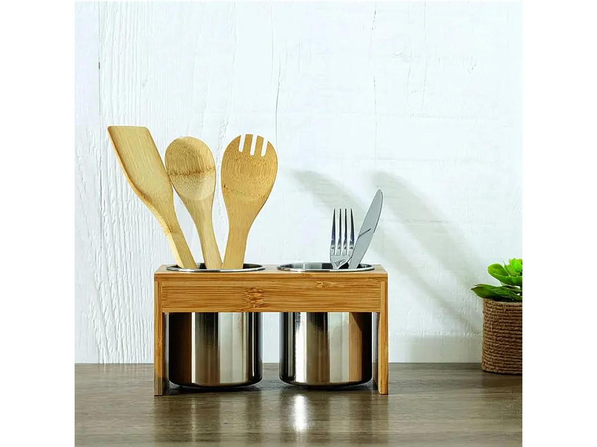 Lot de 2 Pots à Ustensiles "Bambou" 23cm Naturel