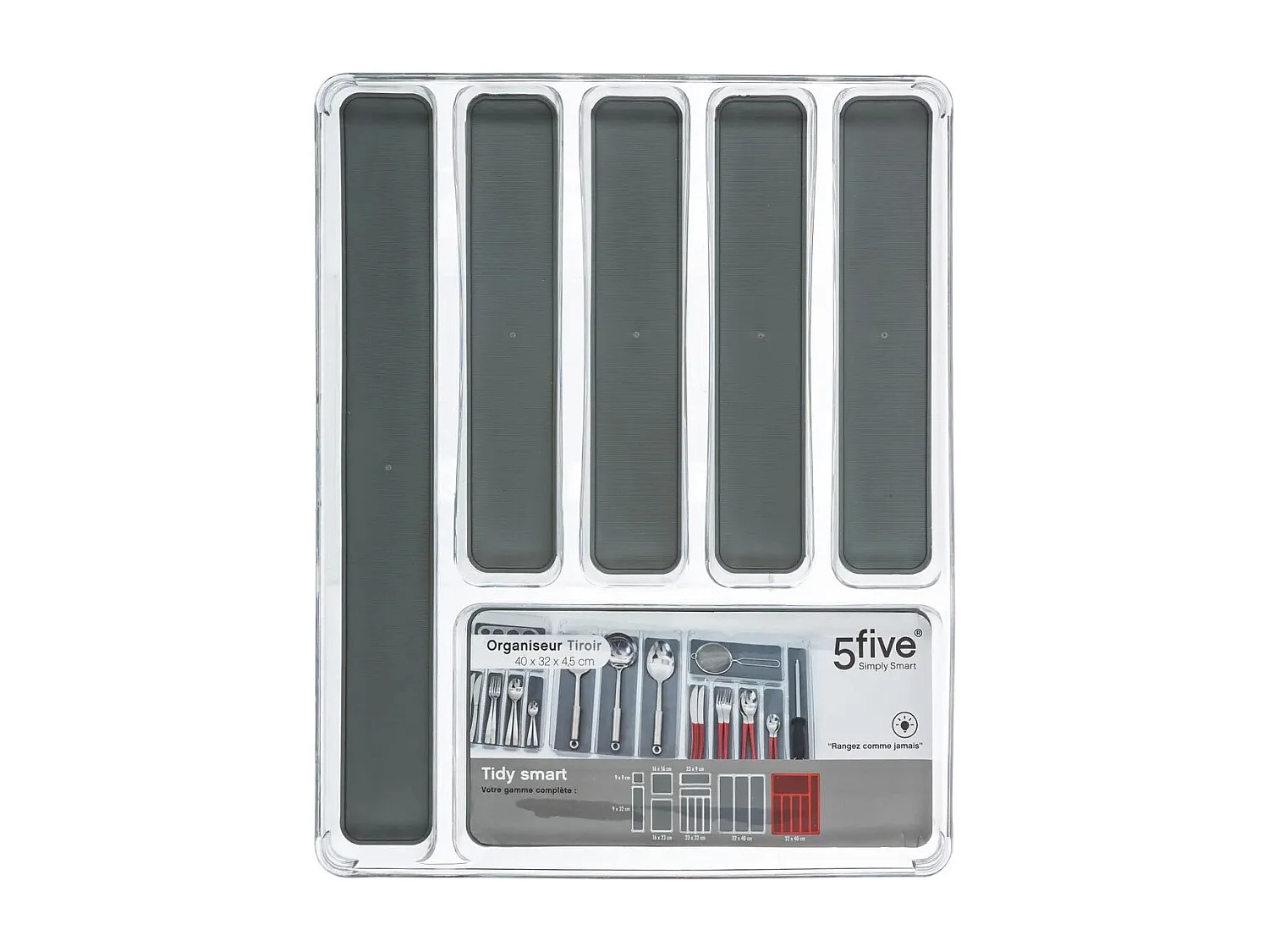 Range-Couverts "6 Compartiments" 40cm Gris