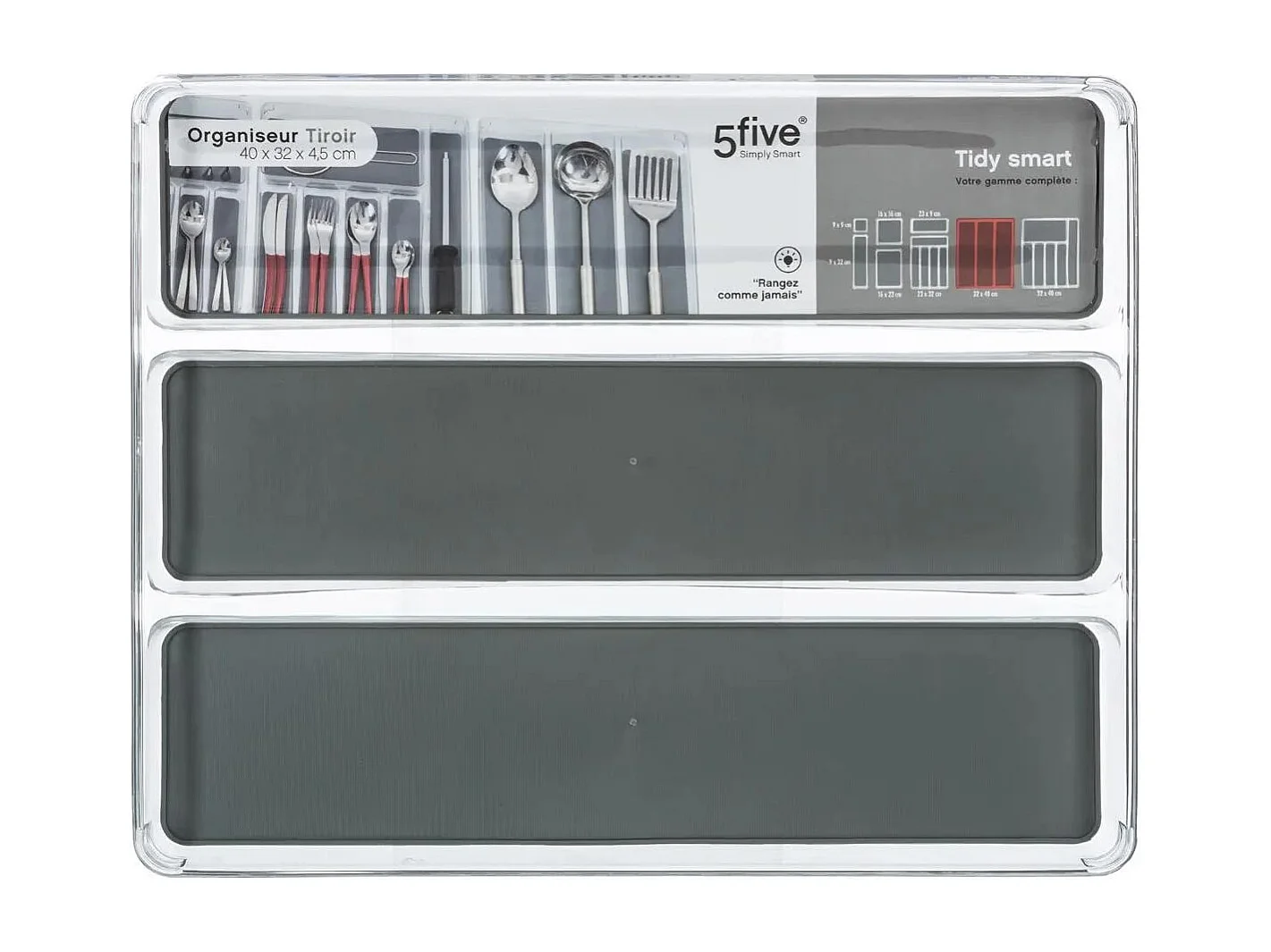 Range-Couverts "3 Compartiments" 40cm Gris